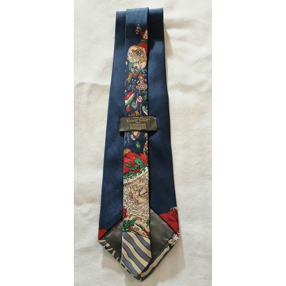 Vintage Robert Talbott Tie‎ Mens Blue Silk Santa Christmas I Magnin Novelty 90s